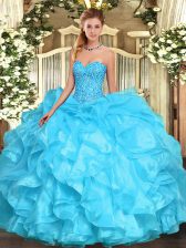  Sweetheart Sleeveless Lace Up Quinceanera Dress Aqua Blue Organza