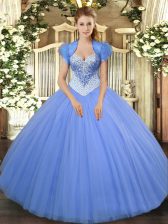 Sweetheart Sleeveless Tulle Sweet 16 Dresses Beading Lace Up