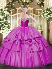 Custom Design Sleeveless Lace Up Floor Length Beading and Ruffled Layers Quinceanera Gowns
