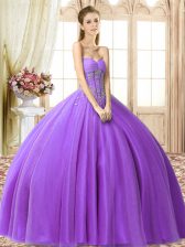 Custom Made Ball Gowns Sweet 16 Quinceanera Dress Eggplant Purple Sweetheart Tulle Sleeveless Floor Length Lace Up