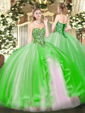  Sleeveless Beading and Ruffles Floor Length Quinceanera Dress