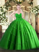  Tulle Sweetheart Sleeveless Lace Up Appliques Vestidos de Quinceanera in Green