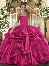  Halter Top Sleeveless Lace Up Quinceanera Dress Fuchsia Organza