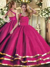 Pretty Sleeveless Floor Length Ruffled Layers Lace Up Sweet 16 Quinceanera Dress with Hot Pink