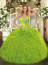 Gorgeous Olive Green Sweetheart Lace Up Beading and Ruffles Quinceanera Gowns Sleeveless