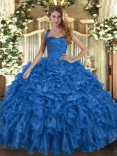  Ruffles 15 Quinceanera Dress Blue Lace Up Sleeveless Floor Length