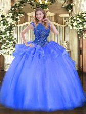  Cap Sleeves Zipper Floor Length Beading 15th Birthday Dress