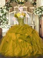 Beauteous Brown Sleeveless Organza Lace Up 15th Birthday Dress for Military Ball and Sweet 16 and Quinceanera