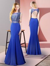 Perfect Floor Length Mermaid Sleeveless Royal Blue Evening Dress Backless