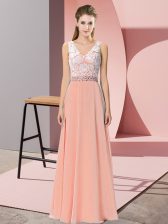 Fitting Sleeveless Backless Floor Length Beading Evening Dress