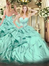  Sweetheart Sleeveless Lace Up Sweet 16 Dress Turquoise Organza