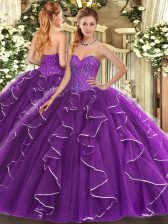  Purple Sleeveless Floor Length Beading and Ruffles Lace Up 15 Quinceanera Dress