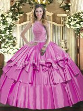 Designer Lilac Sleeveless Organza and Taffeta Lace Up Vestidos de Quinceanera for Military Ball and Sweet 16 and Quinceanera