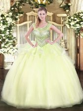 Modern Light Yellow Sleeveless Beading Floor Length Sweet 16 Dresses