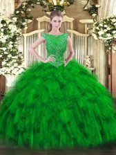 Scoop Sleeveless Zipper Sweet 16 Dress Green Organza