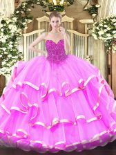 Decent Floor Length Lace Up Quinceanera Dresses Fuchsia for Military Ball and Sweet 16 and Quinceanera with Lace