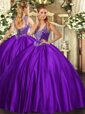 Adorable Beading Sweet 16 Dress Purple Lace Up Sleeveless Floor Length