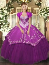 Smart Purple Vestidos de Quinceanera Military Ball and Sweet 16 and Quinceanera with Beading and Embroidery Sweetheart Sleeveless Lace Up