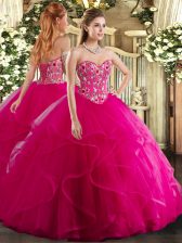 Nice Organza Sleeveless Floor Length Sweet 16 Dress and Embroidery and Ruffles