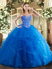  Royal Blue Sleeveless Embroidery and Ruffles Floor Length Quinceanera Gowns