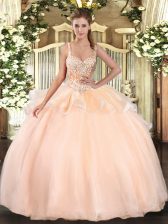 Stylish Straps Sleeveless Organza 15 Quinceanera Dress Beading Lace Up