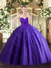 Best Purple Lace Up Quinceanera Dress Appliques Sleeveless Floor Length