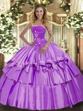 Smart Lavender Lace Up Strapless Beading and Ruffled Layers 15th Birthday Dress Organza and Taffeta Sleeveless