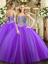  Floor Length Lavender Quinceanera Dress Tulle Sleeveless Beading