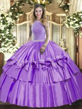 Romantic Lavender Ball Gowns Beading and Ruffled Layers Quince Ball Gowns Lace Up Organza and Taffeta Sleeveless Floor Length