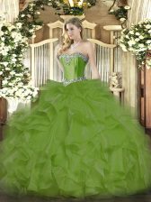 Custom Designed Sleeveless Beading and Ruffles Lace Up Quinceanera Gowns
