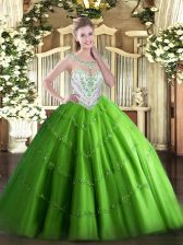 Romantic Scoop Sleeveless 15 Quinceanera Dress Floor Length Beading and Appliques Tulle