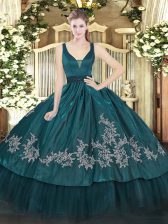 Nice Straps Sleeveless Zipper Quinceanera Dress Teal Organza and Taffeta