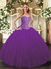 Beauteous Sweetheart Sleeveless Sweet 16 Dress Floor Length Beading Purple Tulle