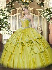 Glorious Yellow Ball Gowns Beading and Ruffled Layers Sweet 16 Dress Lace Up Organza and Taffeta Sleeveless Floor Length