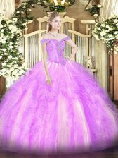  Sleeveless Beading and Ruffles Lace Up Sweet 16 Dress