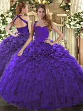  Ball Gowns Sweet 16 Dress Purple Halter Top Organza Sleeveless Floor Length Lace Up