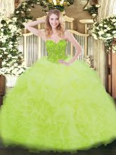  Yellow Green Sweetheart Lace Up Ruffles Vestidos de Quinceanera Sleeveless