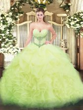 Spectacular Ball Gowns Vestidos de Quinceanera Yellow Green Sweetheart Organza Sleeveless Floor Length Lace Up