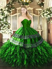 Vintage Green Zipper Vestidos de Quinceanera Embroidery and Ruffles Sleeveless Floor Length