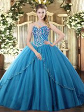  Blue Sweet 16 Dresses Sweetheart Sleeveless Brush Train Lace Up