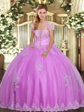 Artistic Floor Length Ball Gowns Sleeveless Lilac Quince Ball Gowns Lace Up