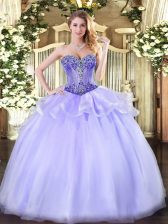 Simple Lavender Sweetheart Lace Up Beading Sweet 16 Dress Sleeveless