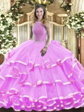  Lilac Sleeveless Organza Lace Up Vestidos de Quinceanera for Military Ball and Sweet 16 and Quinceanera