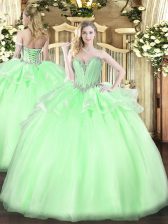 Sweetheart Sleeveless Lace Up 15th Birthday Dress Apple Green Organza
