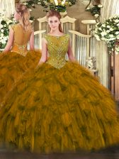 Custom Designed Ball Gowns Quince Ball Gowns Brown Scoop Organza Sleeveless Floor Length Zipper