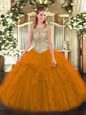 Designer Orange Red Scoop Lace Up Beading and Ruffles Quinceanera Gowns Sleeveless