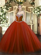  Ball Gowns Vestidos de Quinceanera Rust Red Sweetheart Tulle Sleeveless Floor Length Lace Up