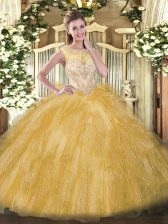  Sleeveless Beading and Ruffles Zipper 15 Quinceanera Dress
