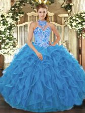  Sleeveless Lace Up Floor Length Beading and Embroidery and Ruffles 15 Quinceanera Dress