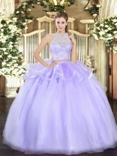 Great Sleeveless Floor Length Lace Zipper Sweet 16 Dresses with Lavender